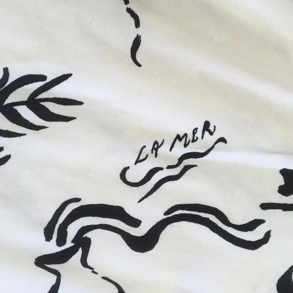 H&M/CREAMwBLACK LA MER BEACH PRINT WIDE LEG LINEN BLEND PANTS/NEW